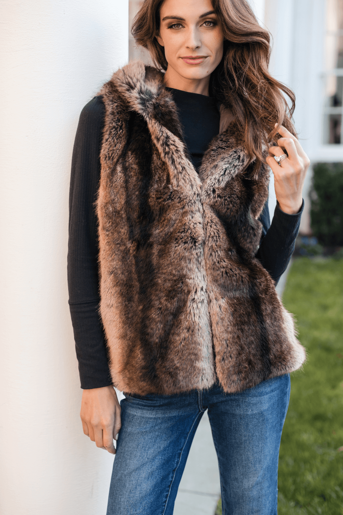 Look by M Two Tone Fur Hooded Vest