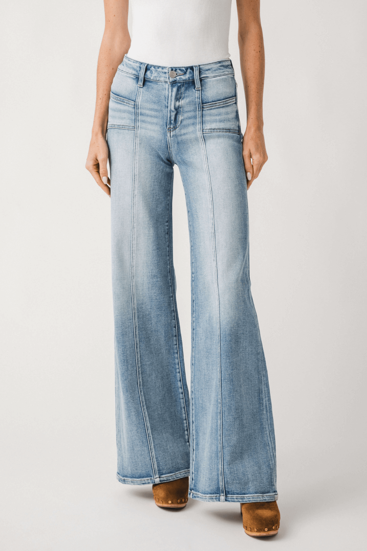 Risen Aria Angled Pocket Front Seam Wide Leg Jeans