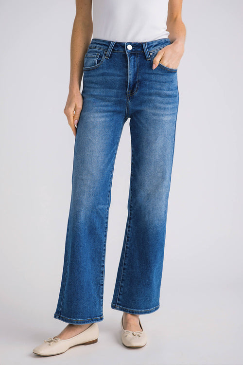 Risen Jeans Womens Juniors High Rise Wide-Leg Denim Pants (Dark Denim, 13)  
