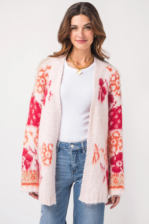 &Merci Oversized Fluffy Floral Cardigan