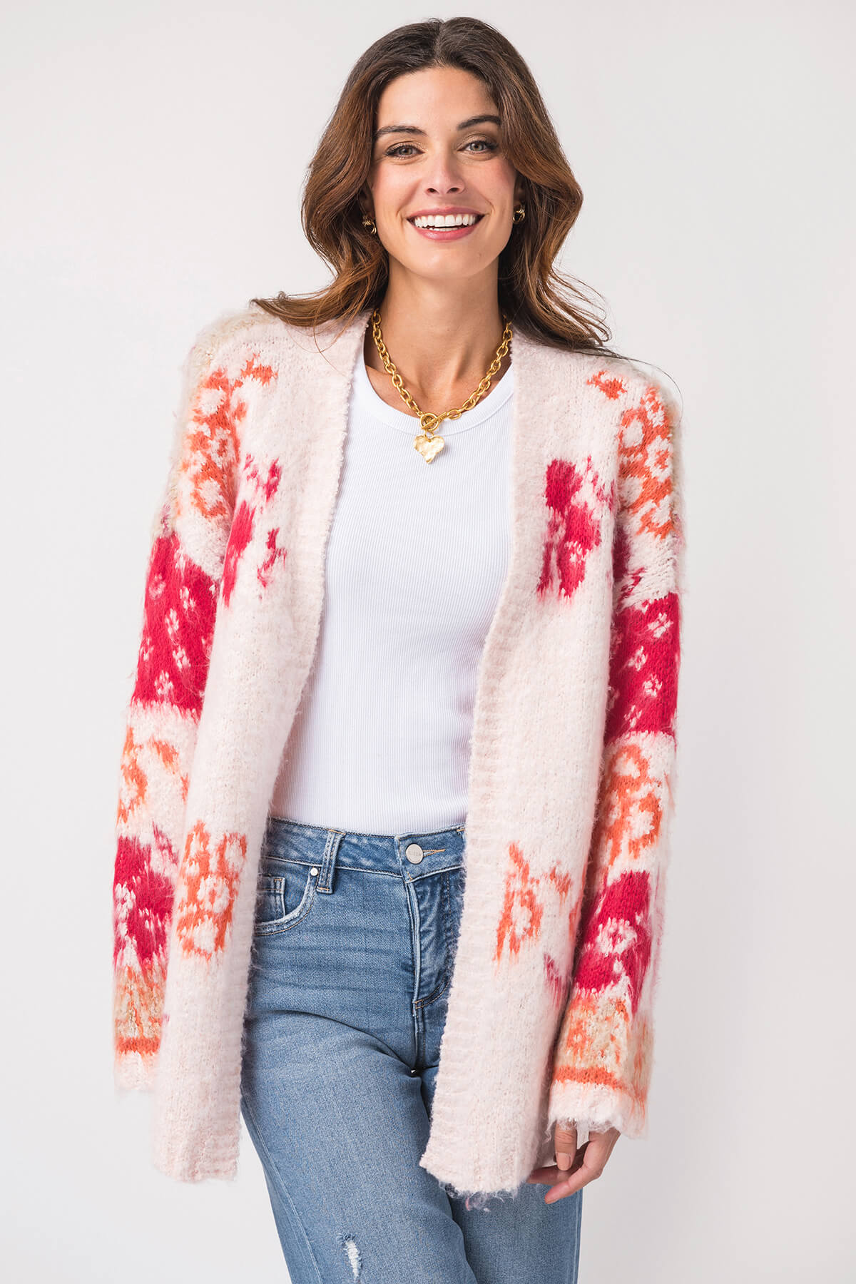 &Merci Oversized Fluffy Floral Cardigan