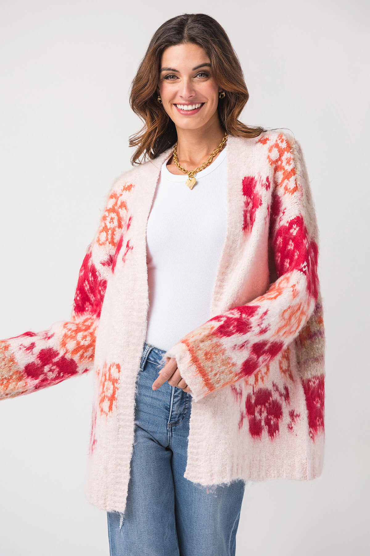 &Merci Oversized Fluffy Floral Cardigan