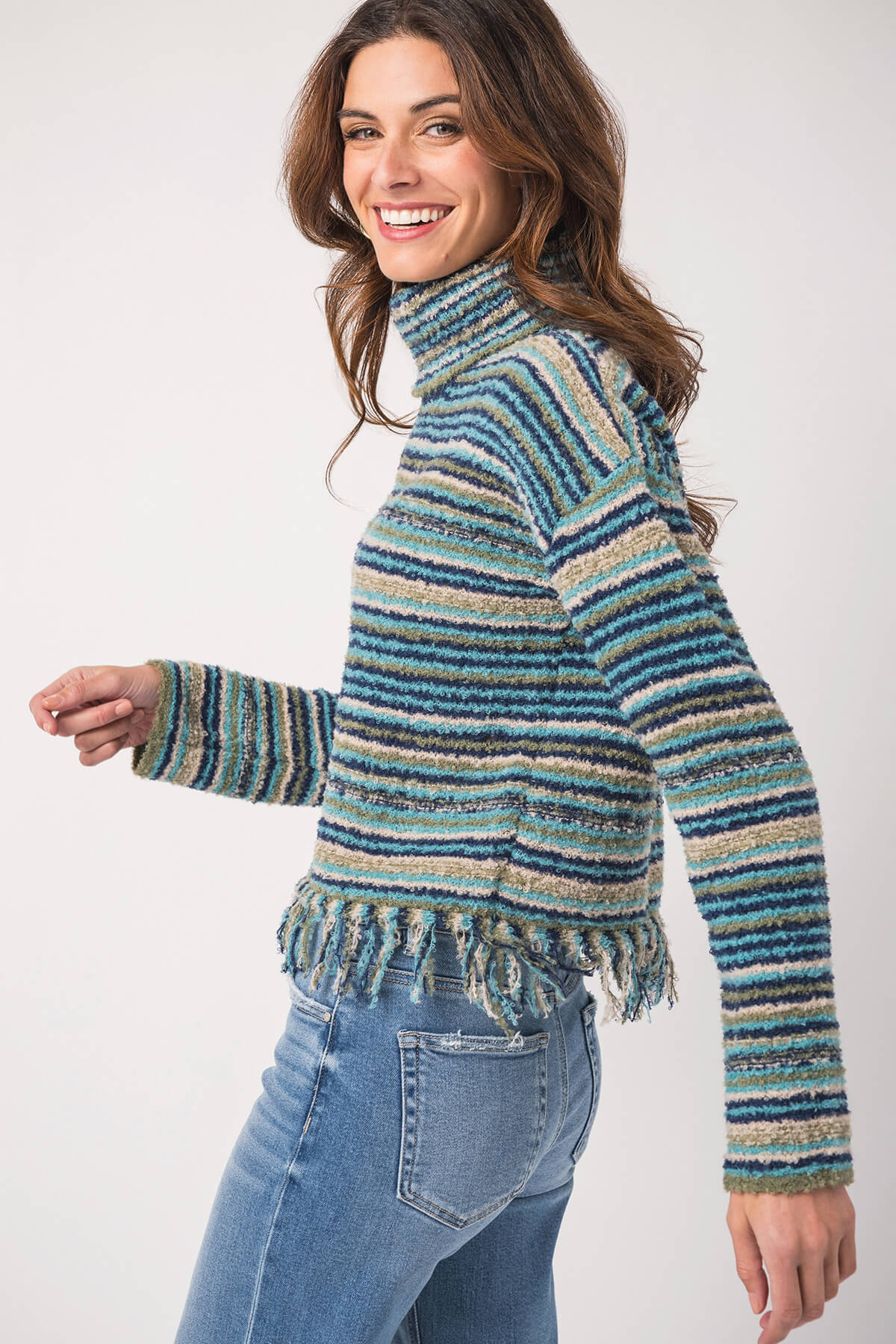 Hem & Thread Fringe Turtleneck Sweater