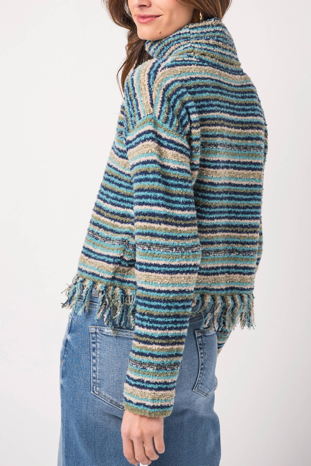 Hem & Thread Fringe Turtleneck Sweater