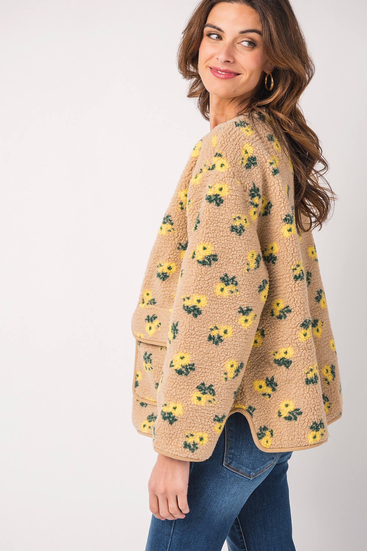 Mable Floral Sherpa Fleece Snap Button Jacket