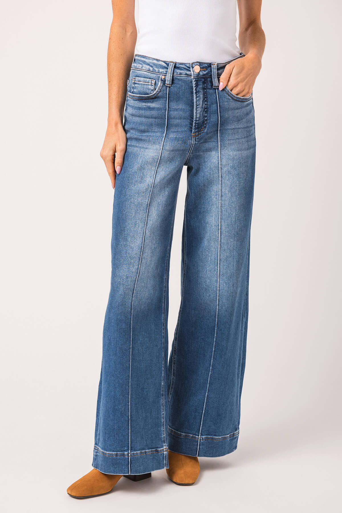 Risen Dani High Rise Front Pintuck Ankle Wide Leg Jeans