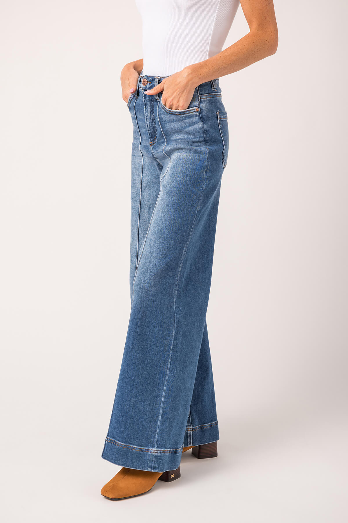 Risen Dani High Rise Front Pintuck Ankle Wide Leg Jeans