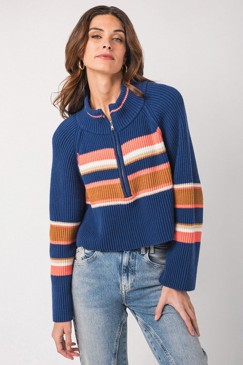 Free People Striped Greta Half Zip