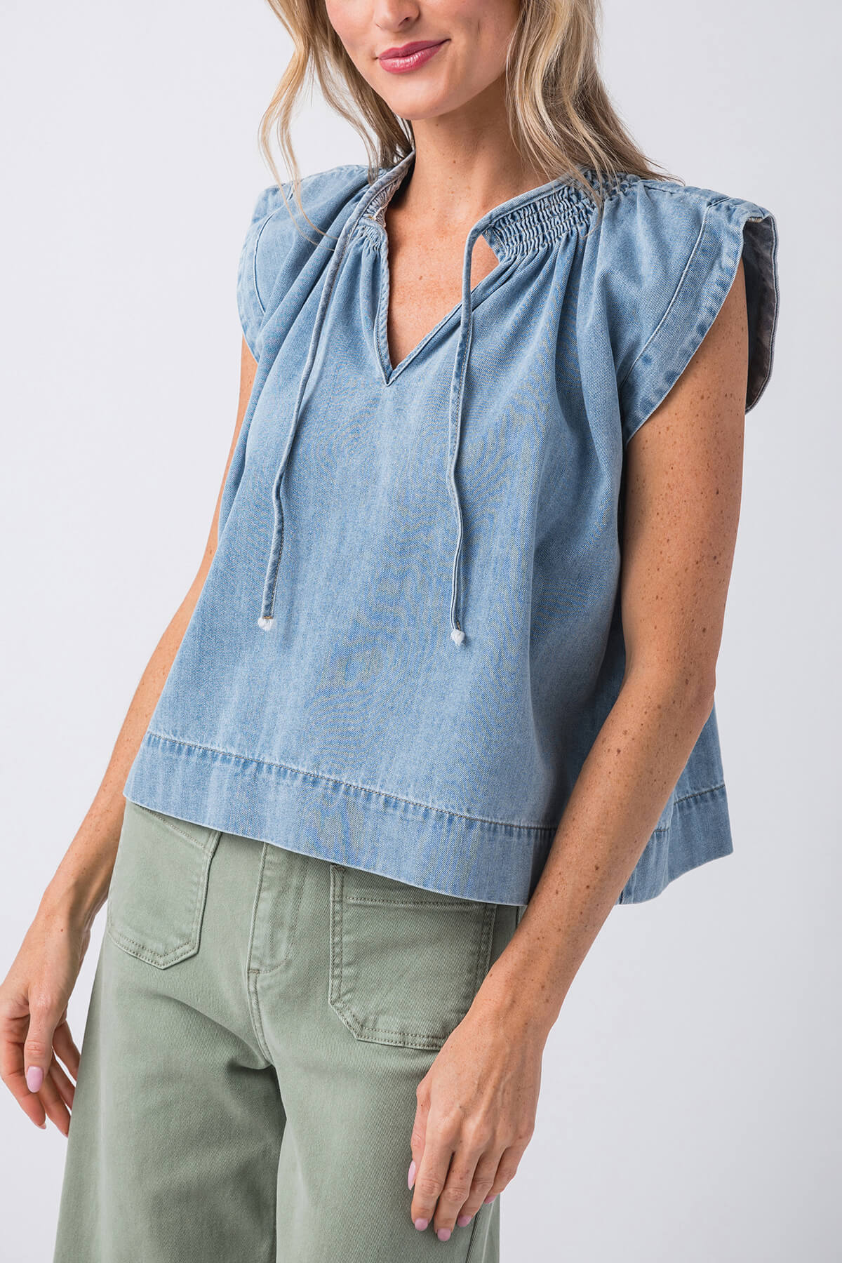 Wishlist Denim Vneck Top