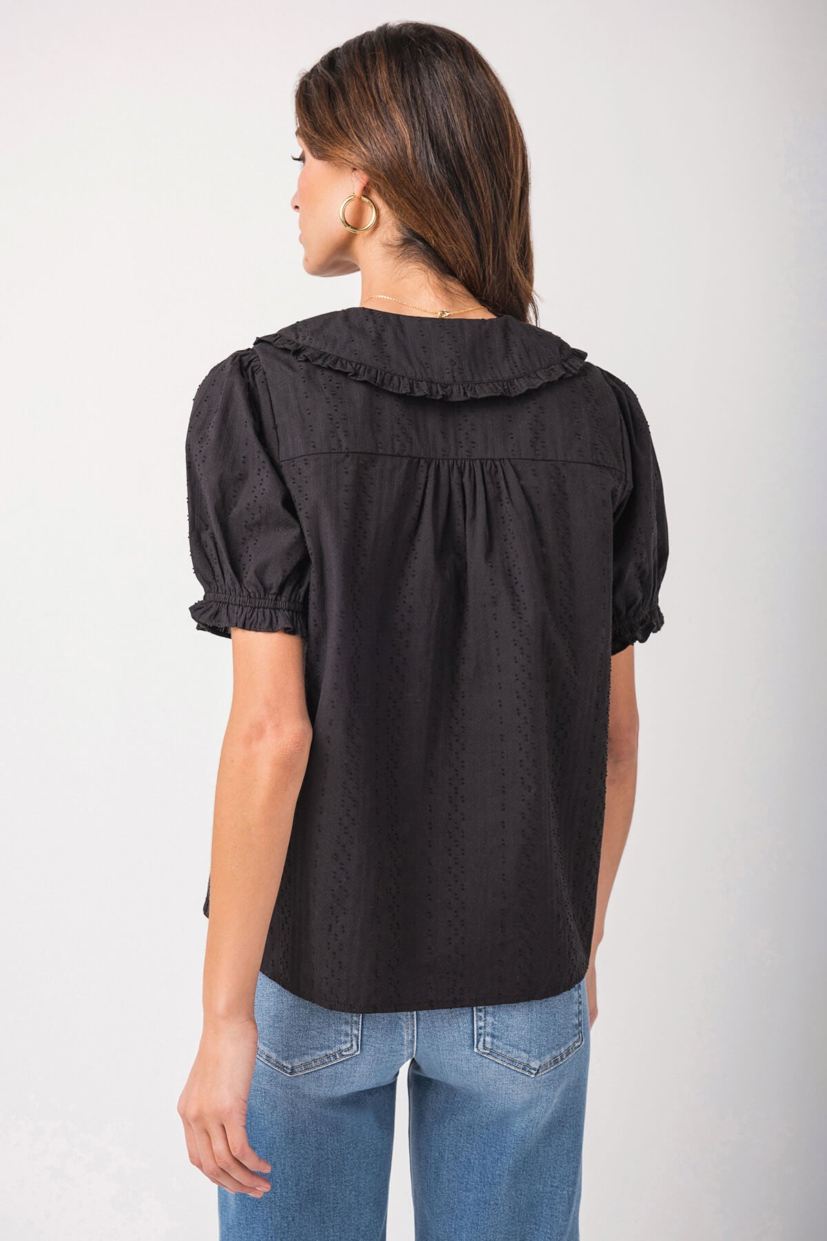 Gigio Short Puff Sleeve Blouse with Peter Pan Collar