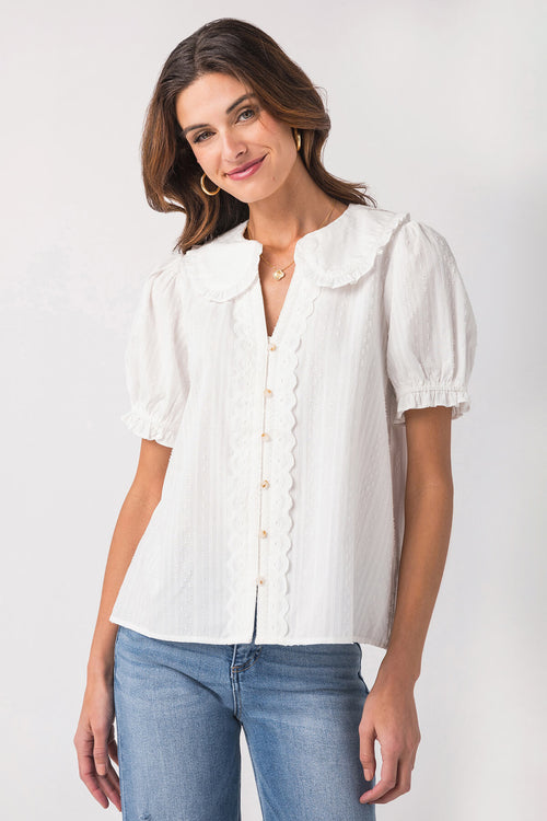 Gigio Short Puff Sleeve Blouse with Peter Pan Collar