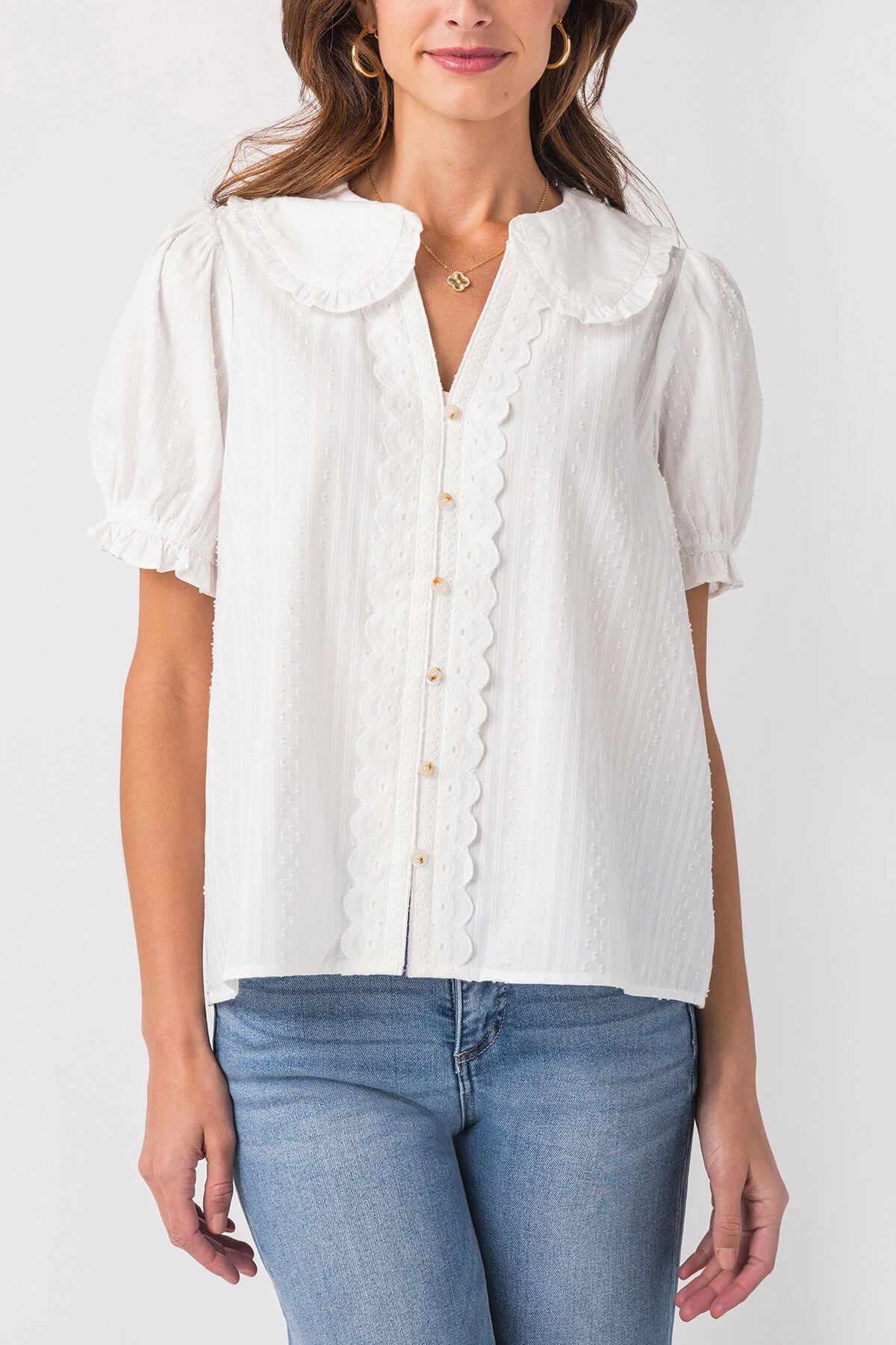 Gigio Short Puff Sleeve Blouse with Peter Pan Collar