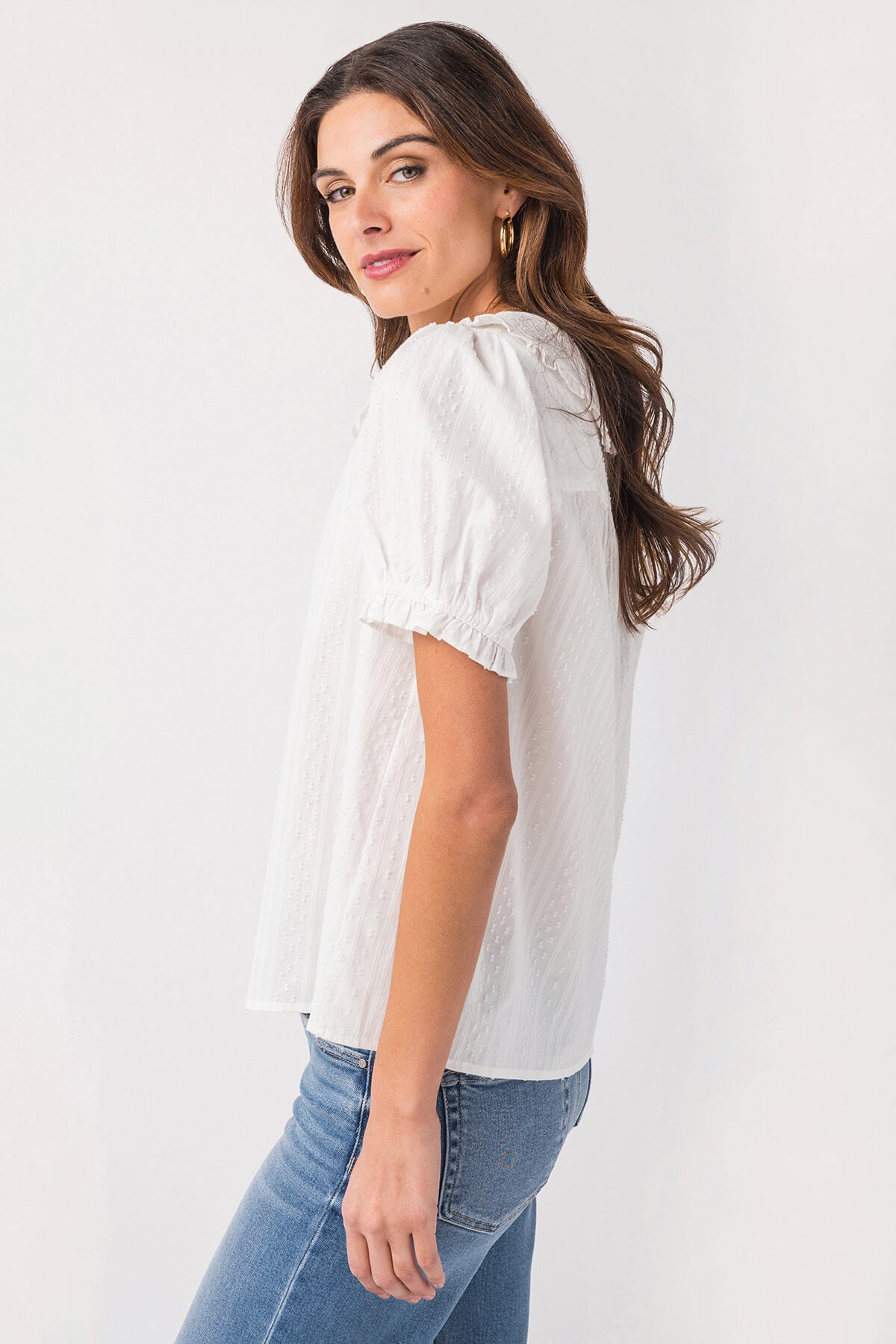 Gigio Short Puff Sleeve Blouse with Peter Pan Collar