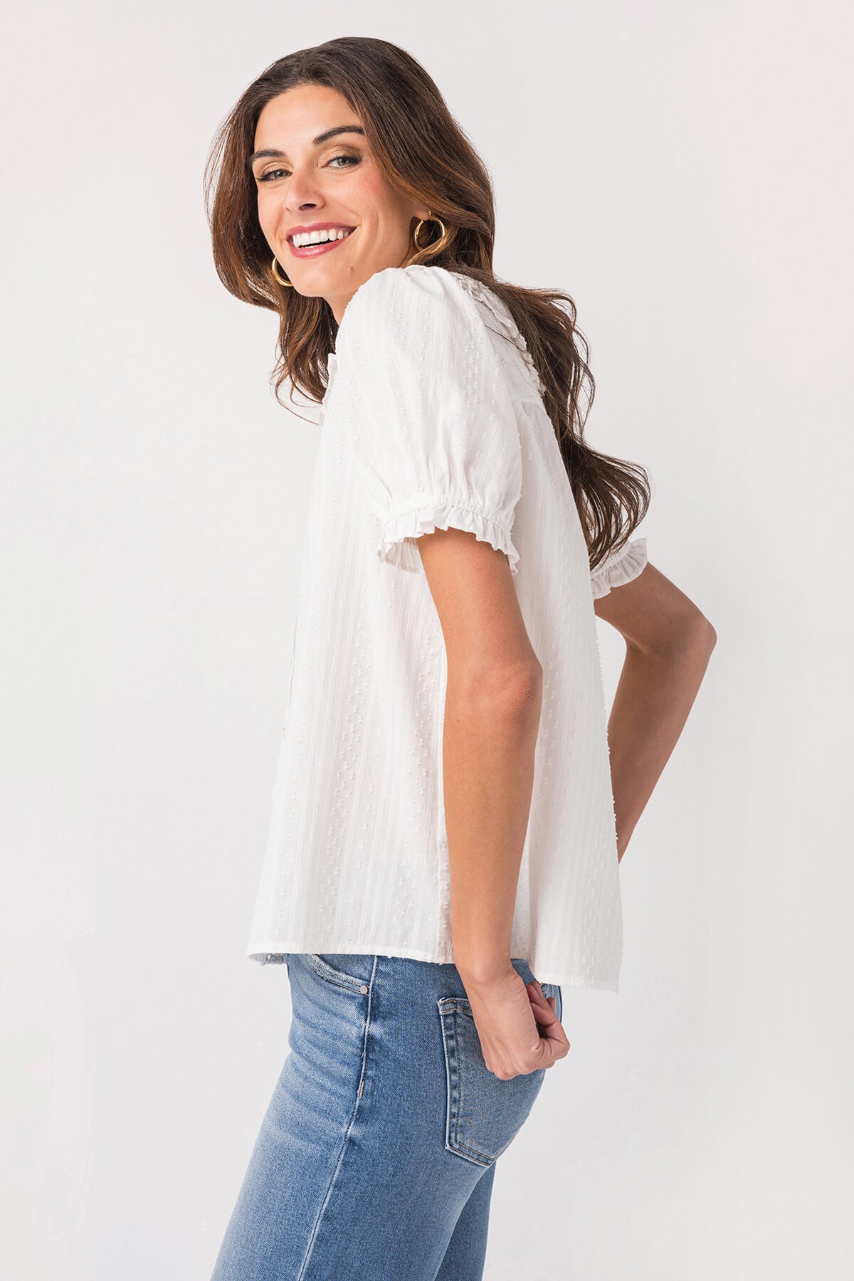 Gigio Short Puff Sleeve Blouse with Peter Pan Collar