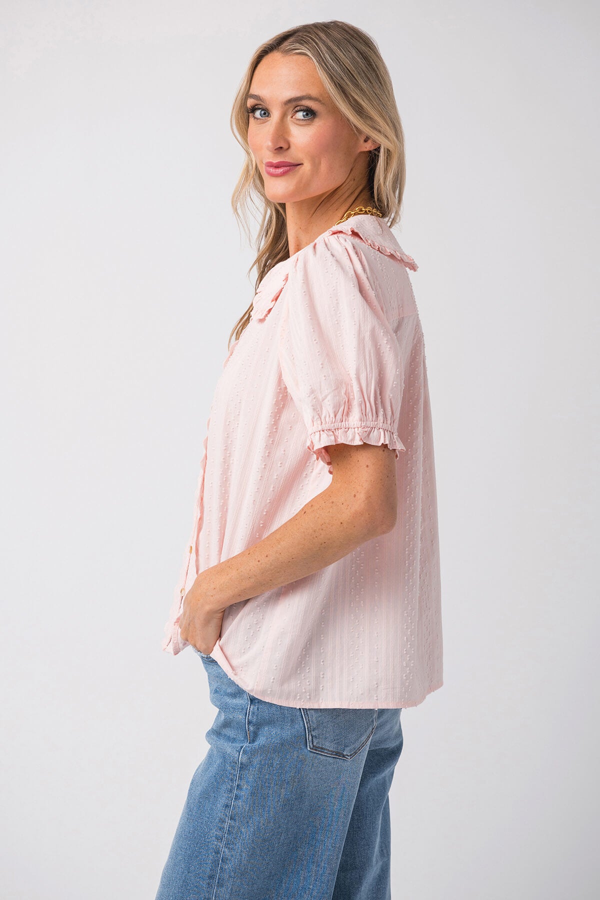 Gigio Short Puff Sleeve Blouse with Peter Pan Collar