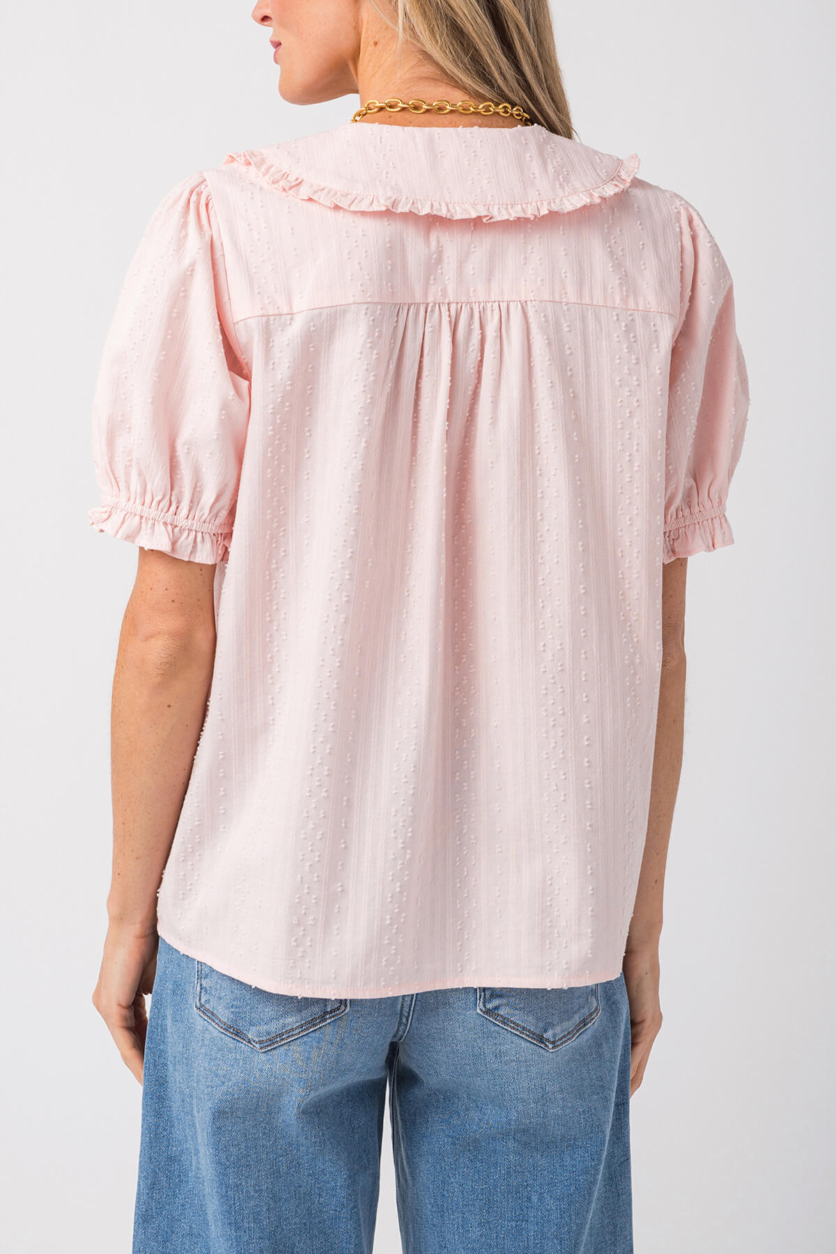 Gigio Short Puff Sleeve Blouse with Peter Pan Collar