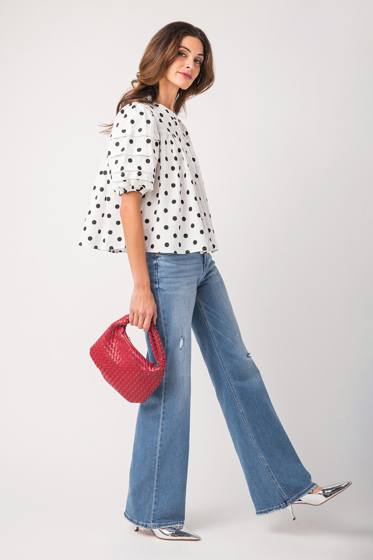 Olivaceous Polka Dot Blouse