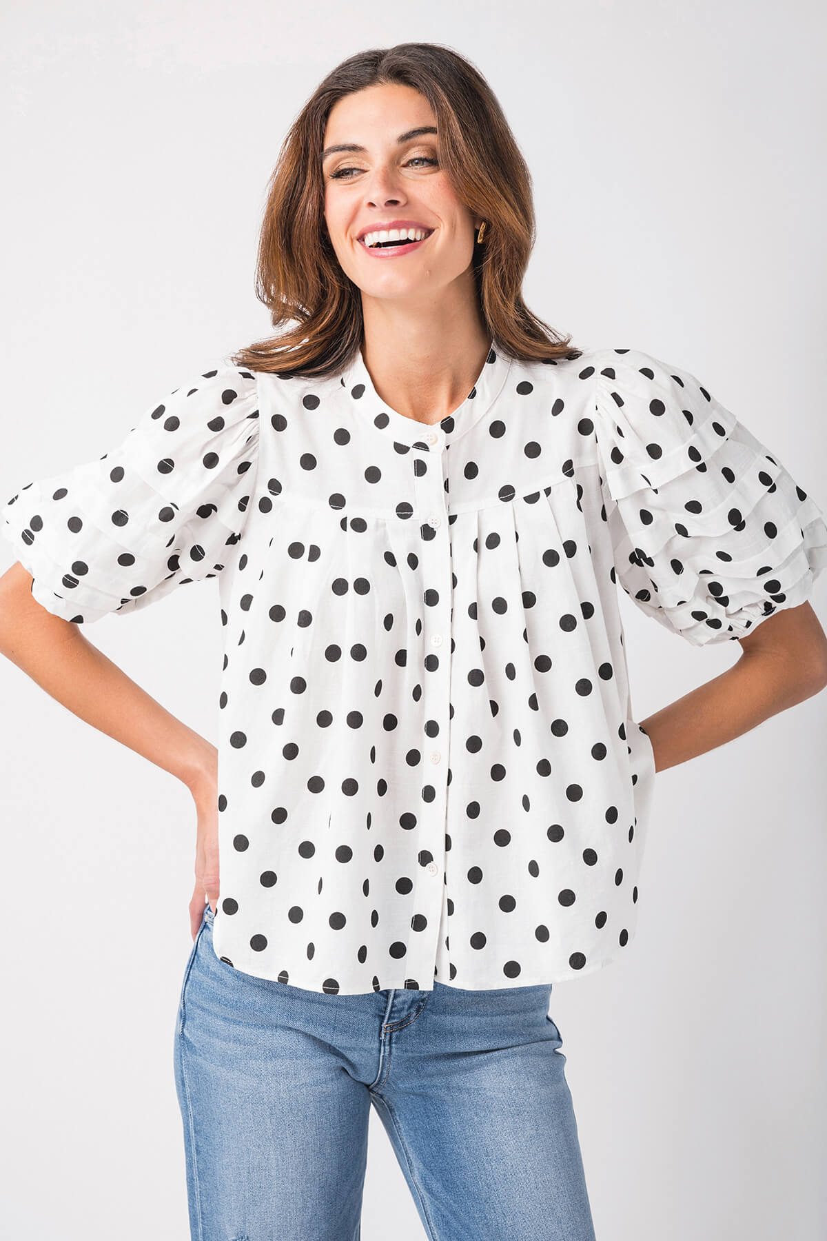 Olivaceous Polka Dot Blouse