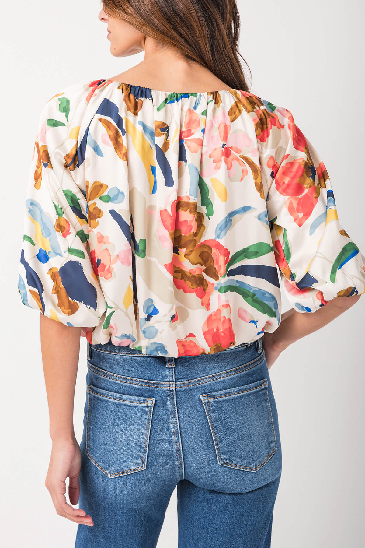 THML Puff Sleeve Flowy Print Blouse