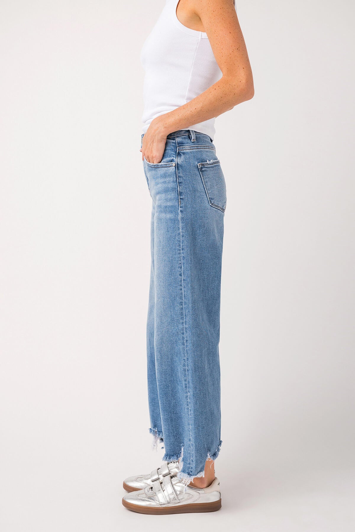 Risen Bobbie Rise Step Hem Crop Wide Leg Jeans