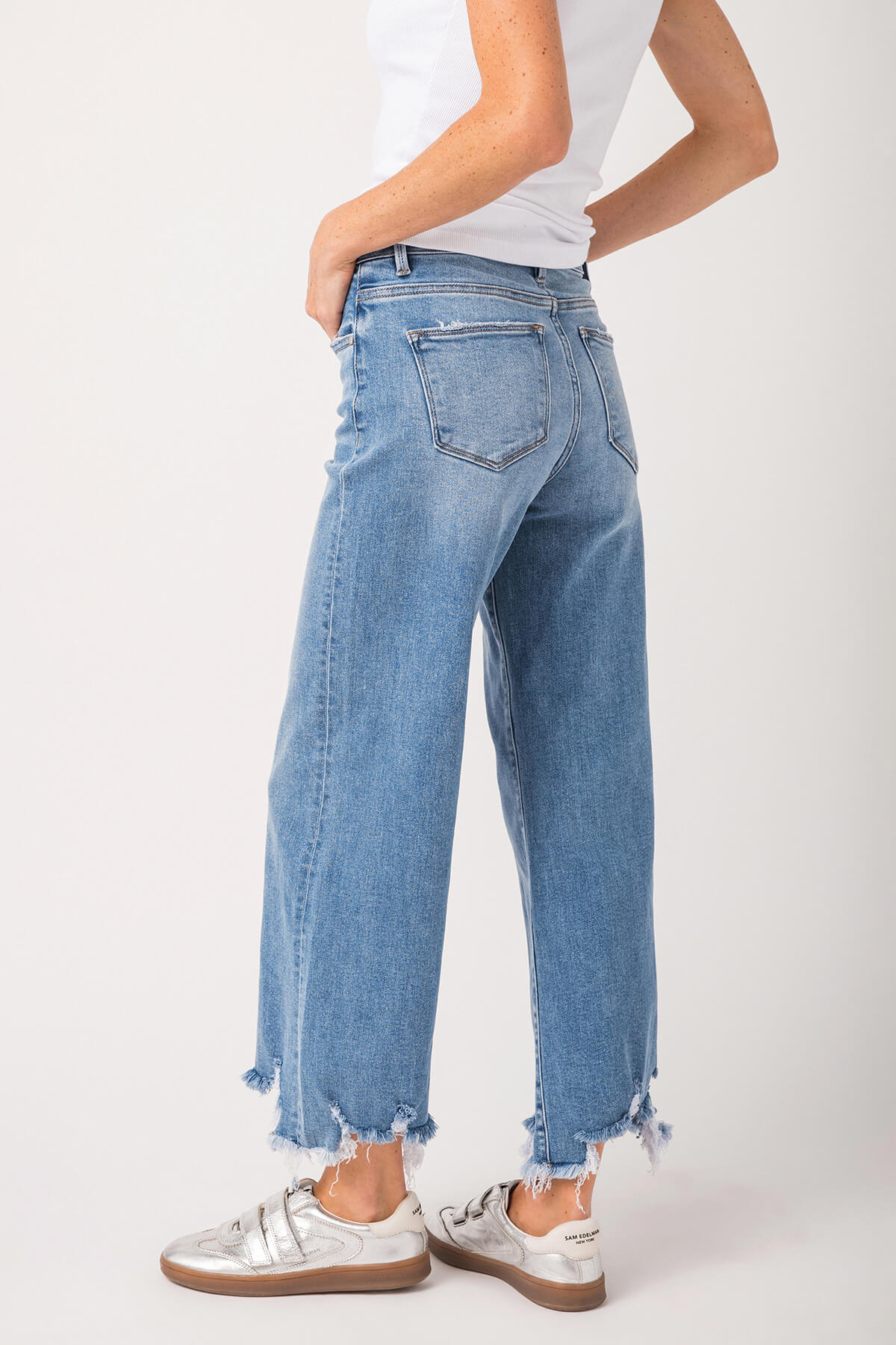 Risen Bobbie Rise Step Hem Crop Wide Leg Jeans