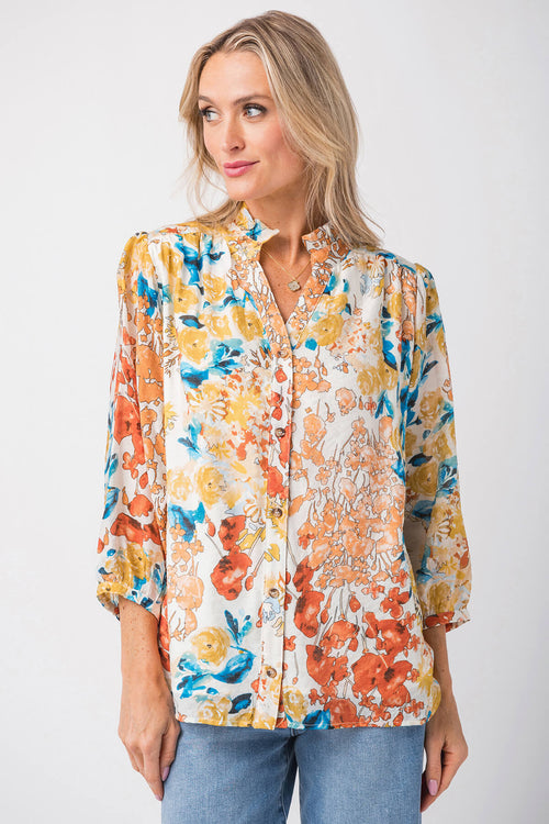 Jodifl Floral Chiffon 3/4 Sleeves Top