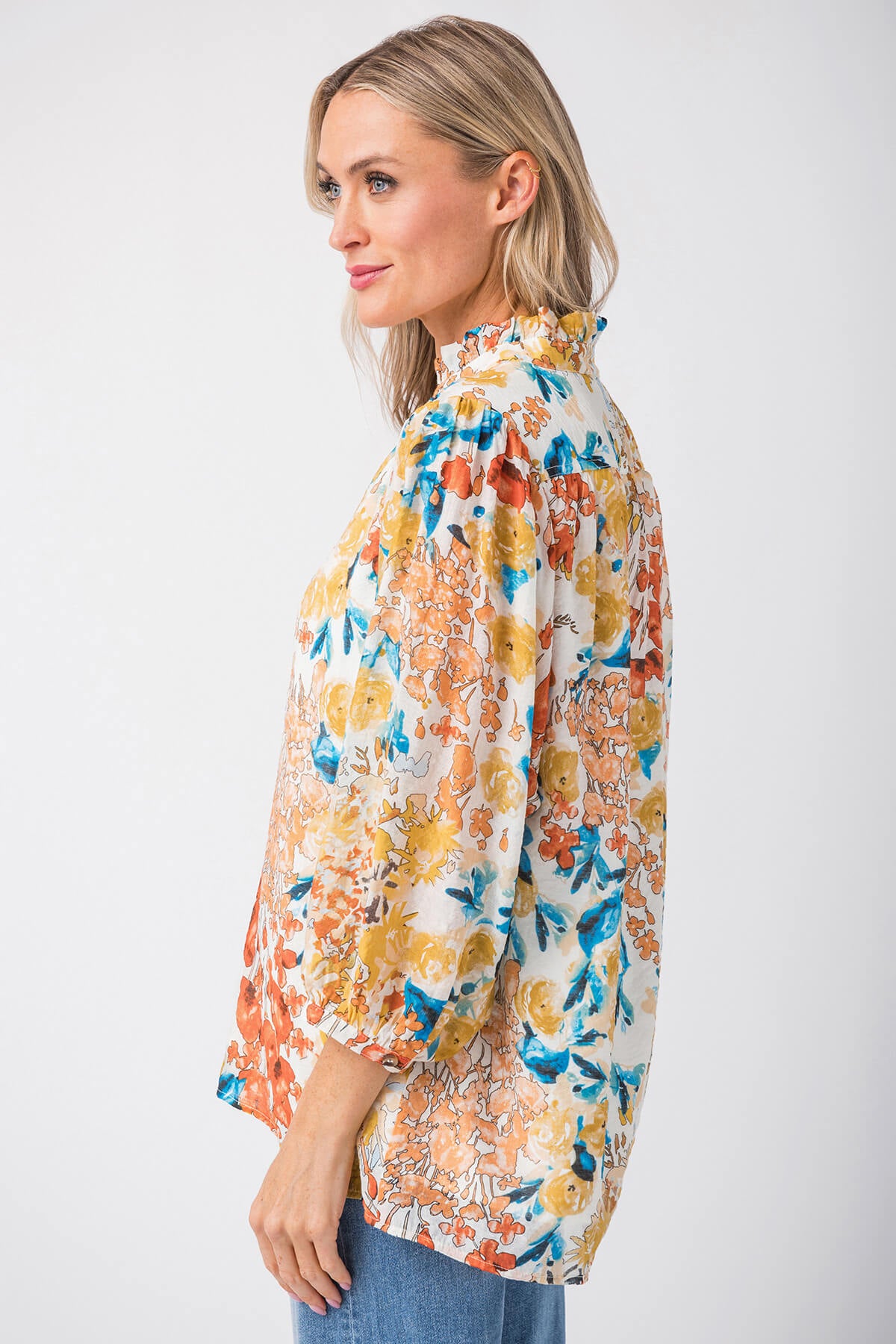 Jodifl Floral Chiffon 3/4 Sleeves Top