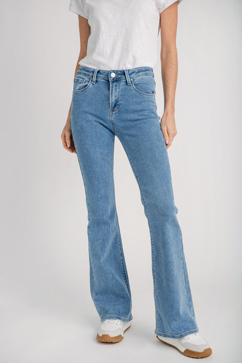 Risen Jeans - Mid Rise Cropped Flare Jeans - RDP5539 MediumBlue / 24