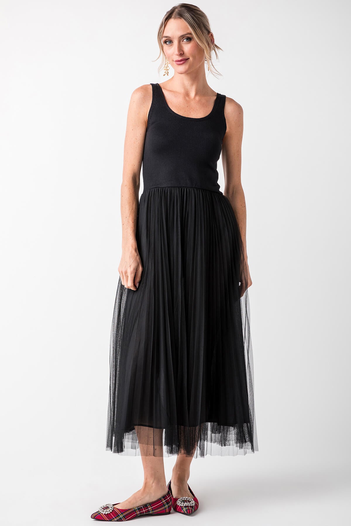 Elan Mixed Media Tulle Midi Dress