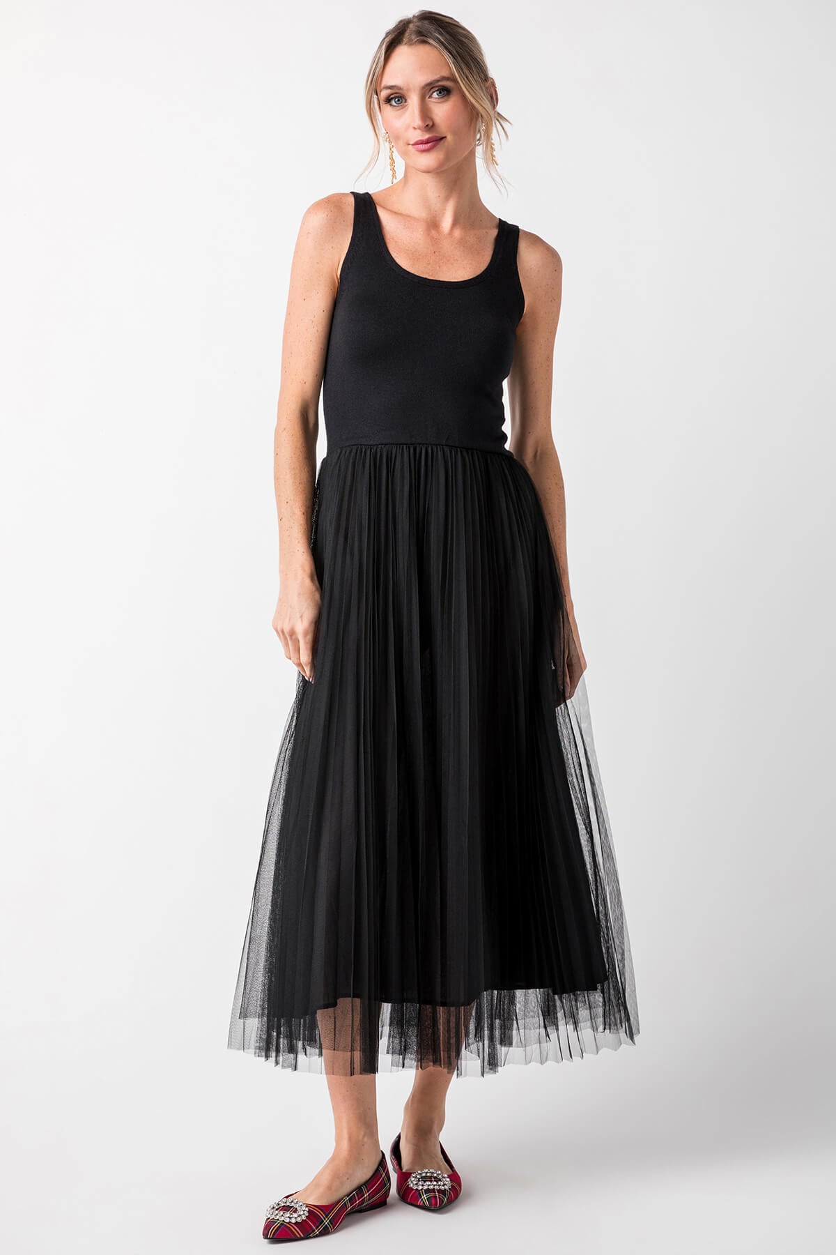 Elan Mixed Media Tulle Midi Dress