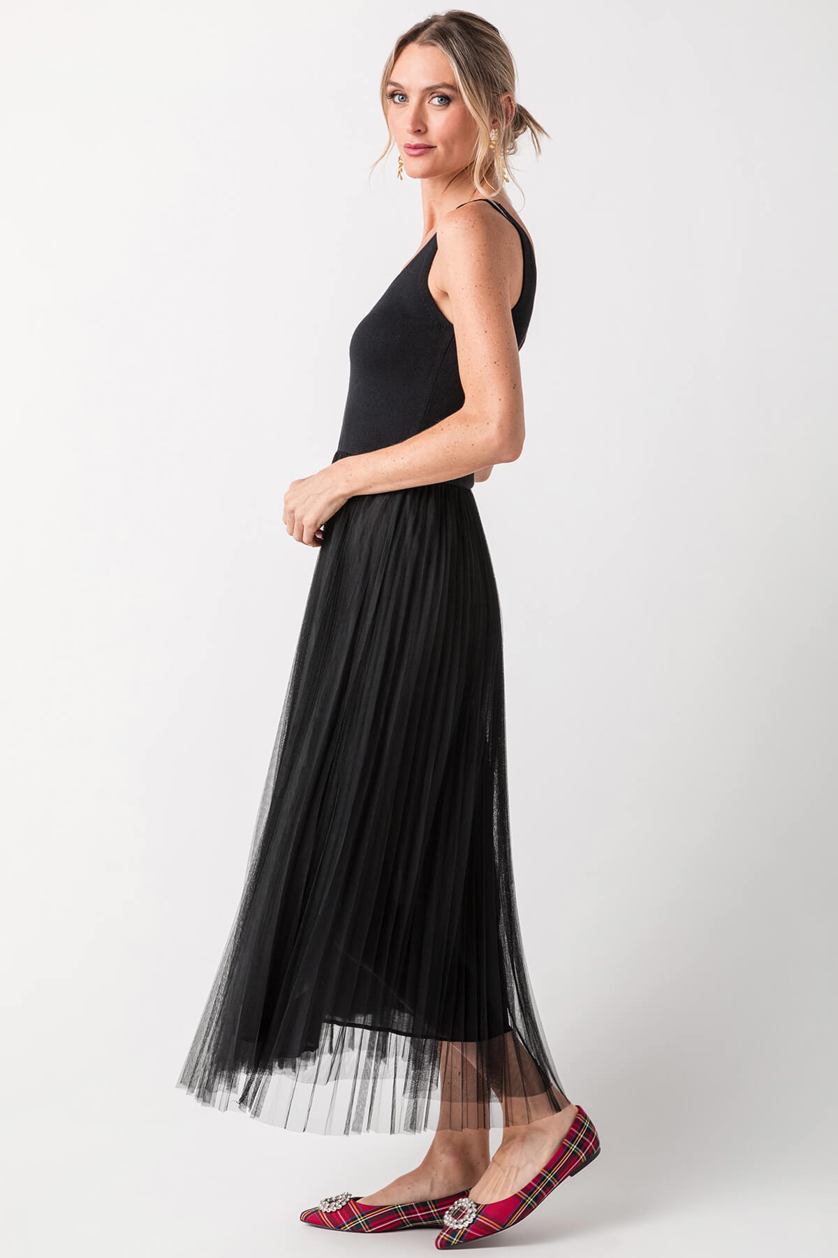 Elan Mixed Media Tulle Midi Dress