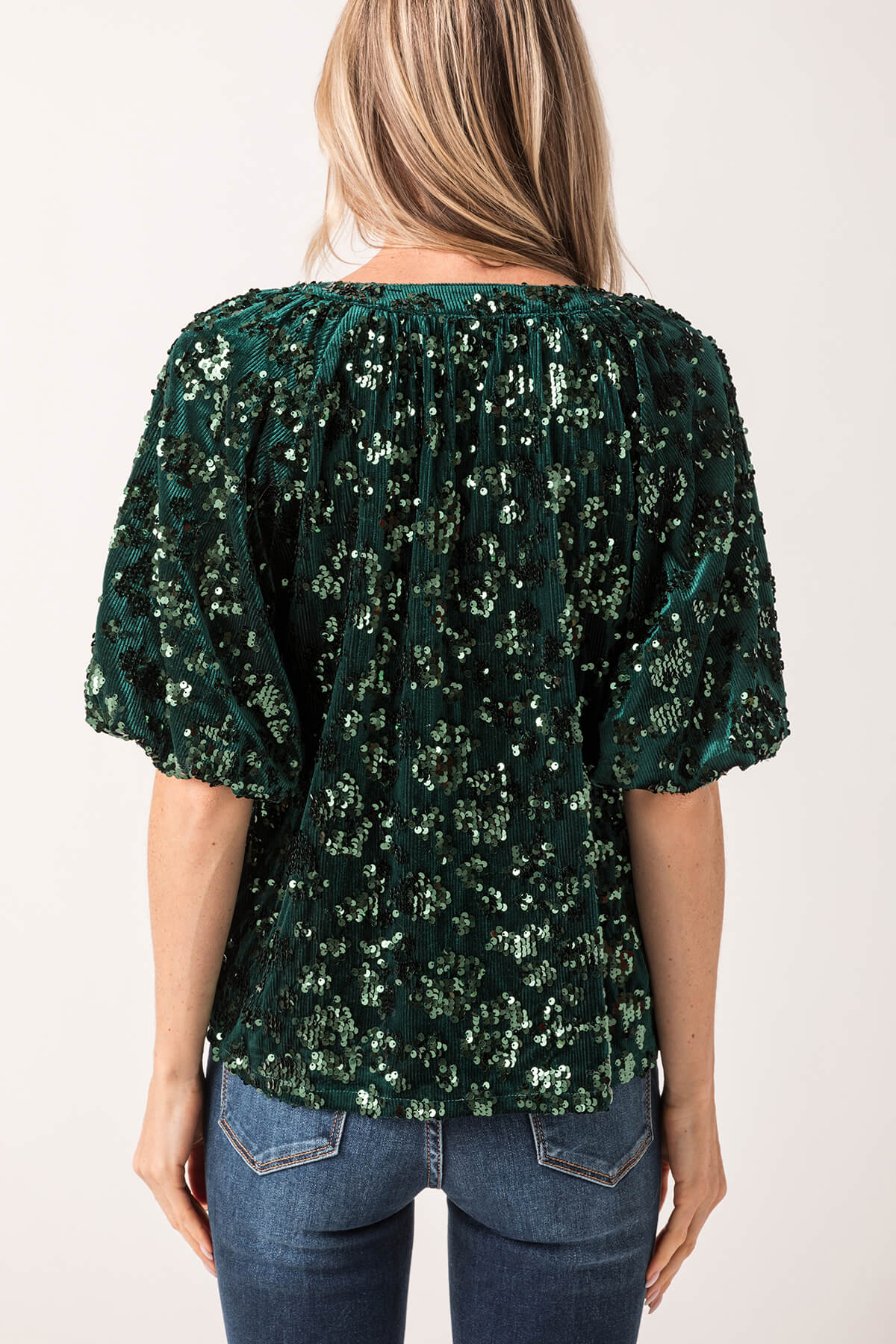 THML Bow Detail Sequin Splitneck Top