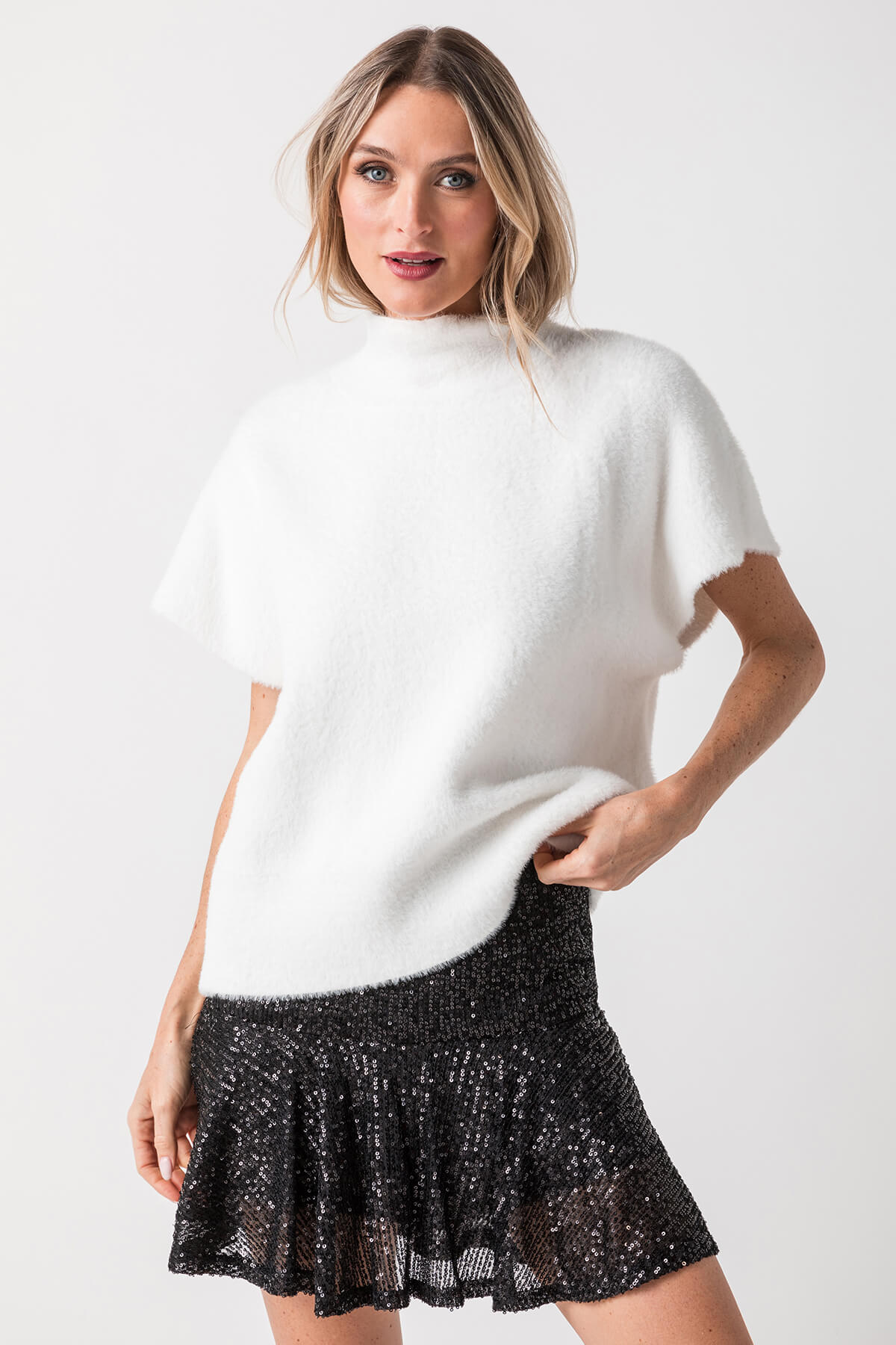 Elan Mockneck Capsleeve Sweater