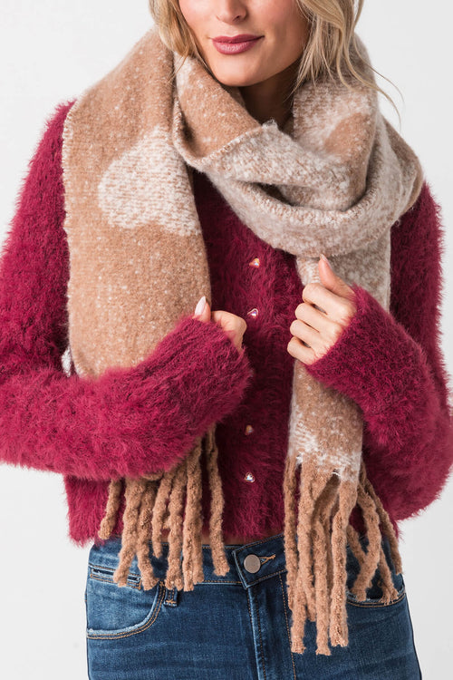 Look by M Knitted Heart Tassel Scarf