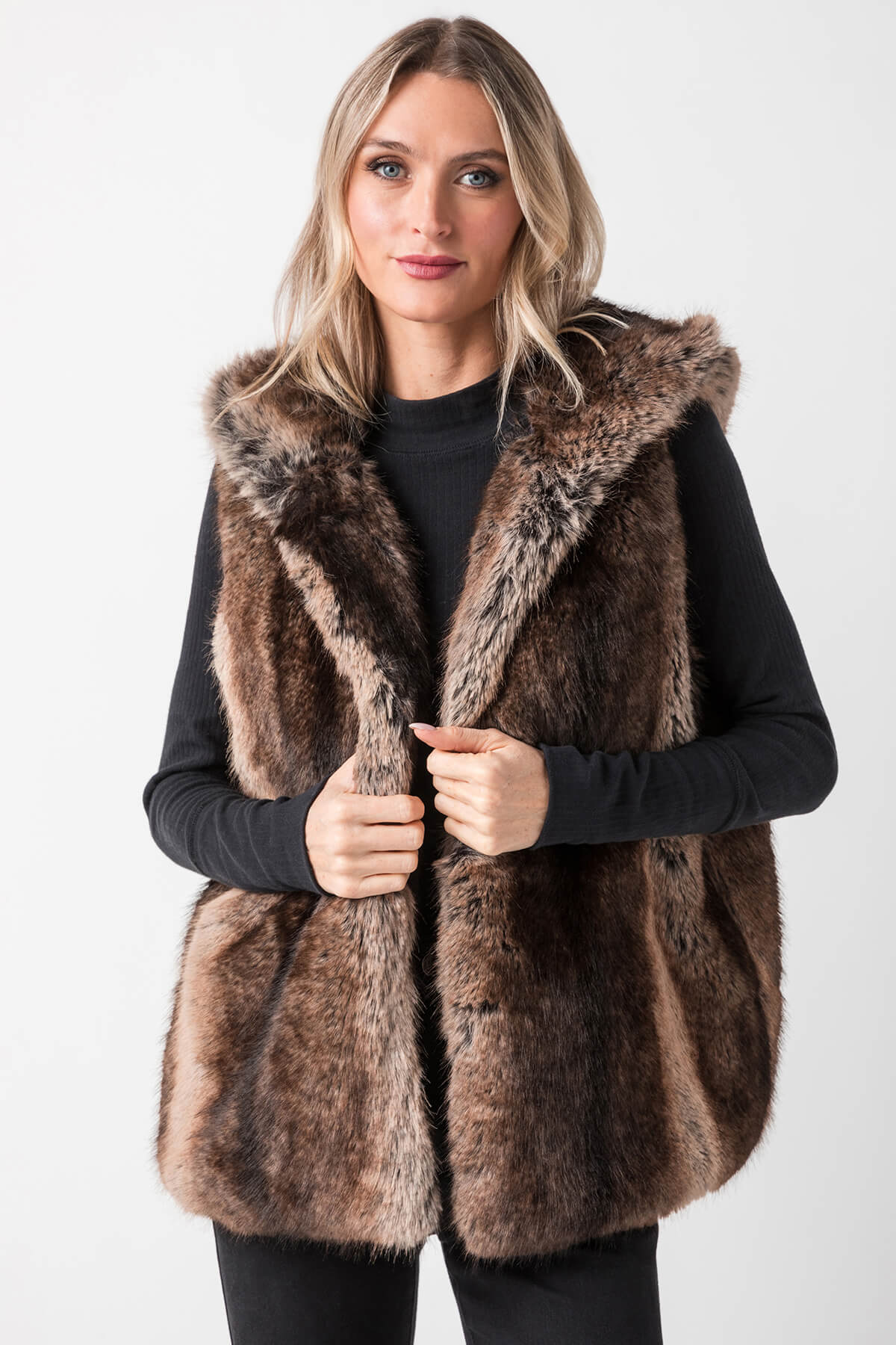 Look by M Two Tone Fur Hooded Vest