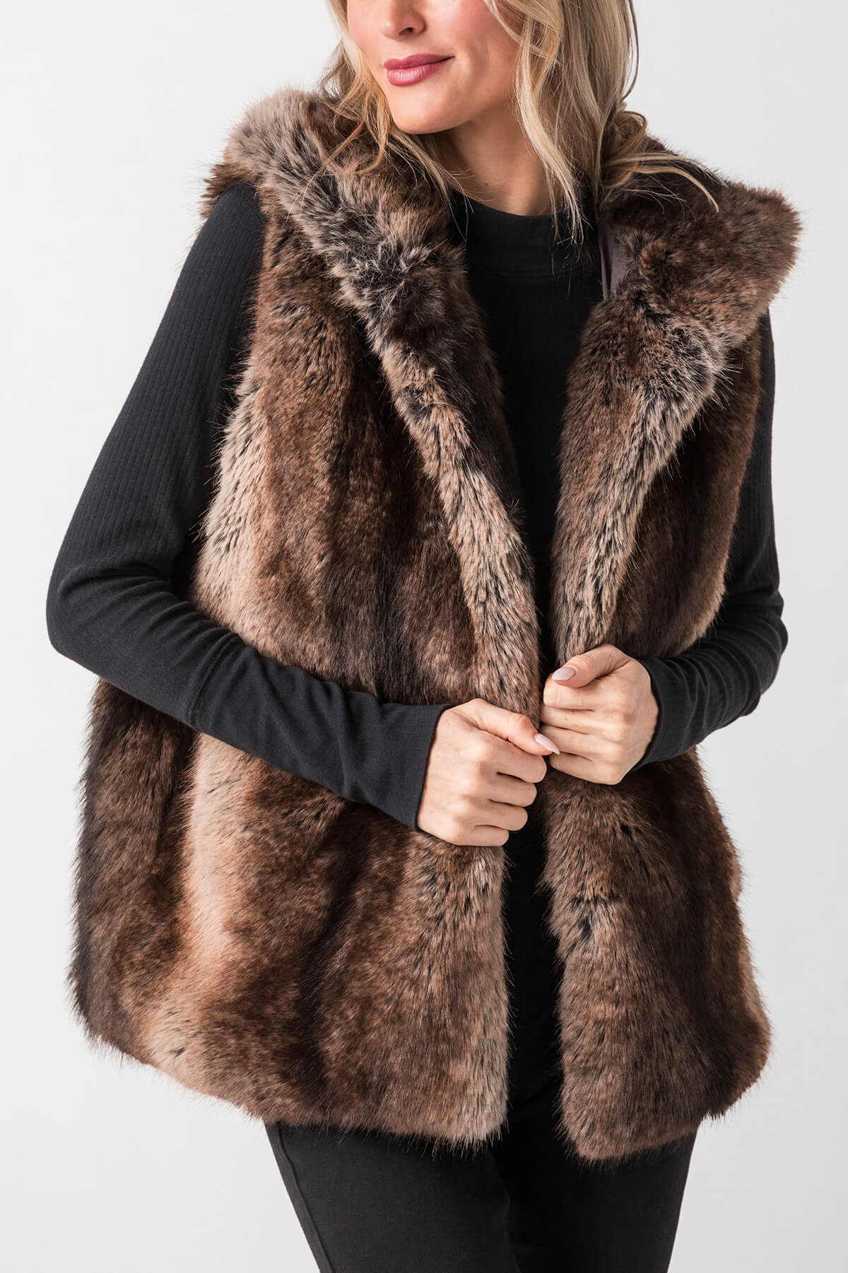 Look by M Two Tone Fur Hooded Vest