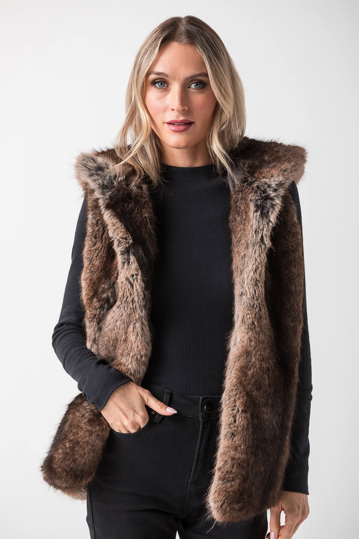 Look by M Two Tone Fur Hooded Vest