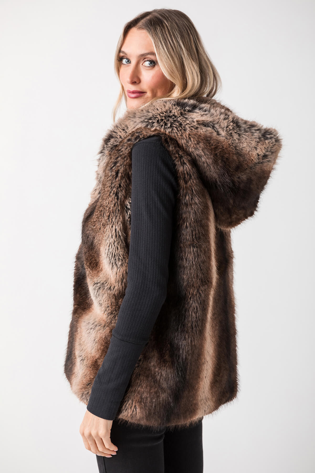 Look by M Two Tone Fur Hooded Vest