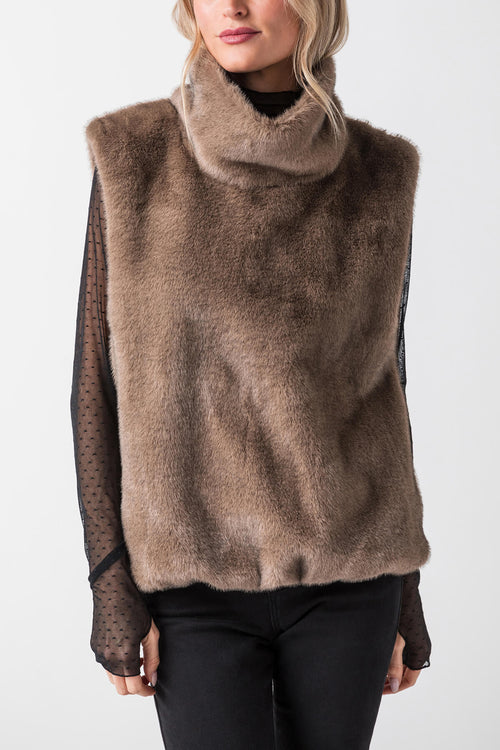 Look by M High Neck Brushed Fur Vest