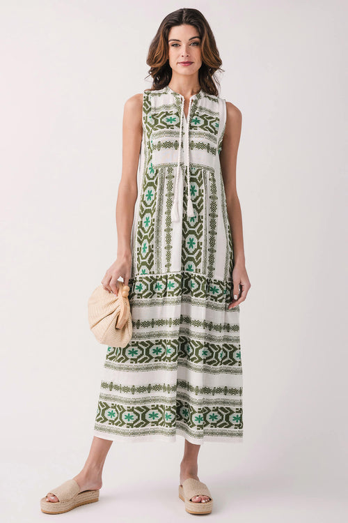 Elan Embroidered Tiered Maxi Dress