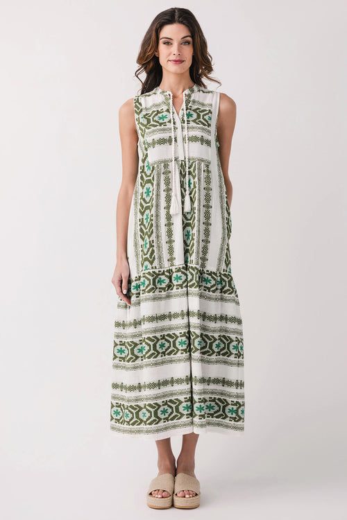 Elan Embroidered Tiered Maxi Dress