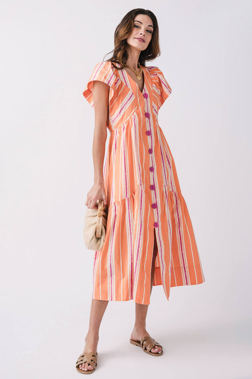 Fate Stripe Vneck Button Down Maxi Dress