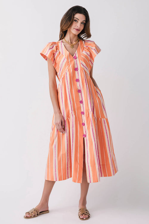 Fate Stripe Vneck Button Down Maxi Dress