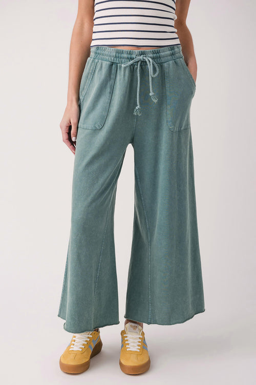 Easel Washed Terry Knit Wide Leg Pants