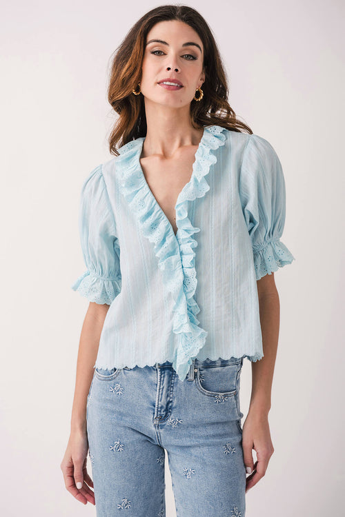 Raisonnel V-Neck Ruffle Blouse