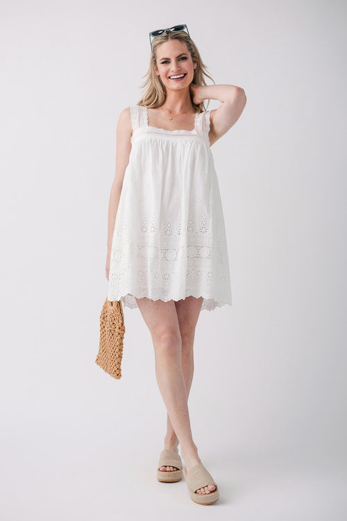 Mable Square Neckline Eyelet Mini Dress