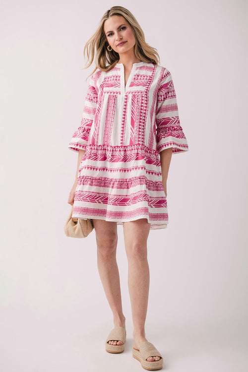 THML Tiered Embroidered 3/4 Sleeve Dress