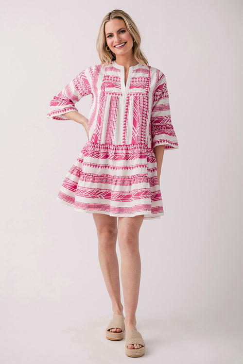 THML Tiered Embroidered 3/4 Sleeve Dress