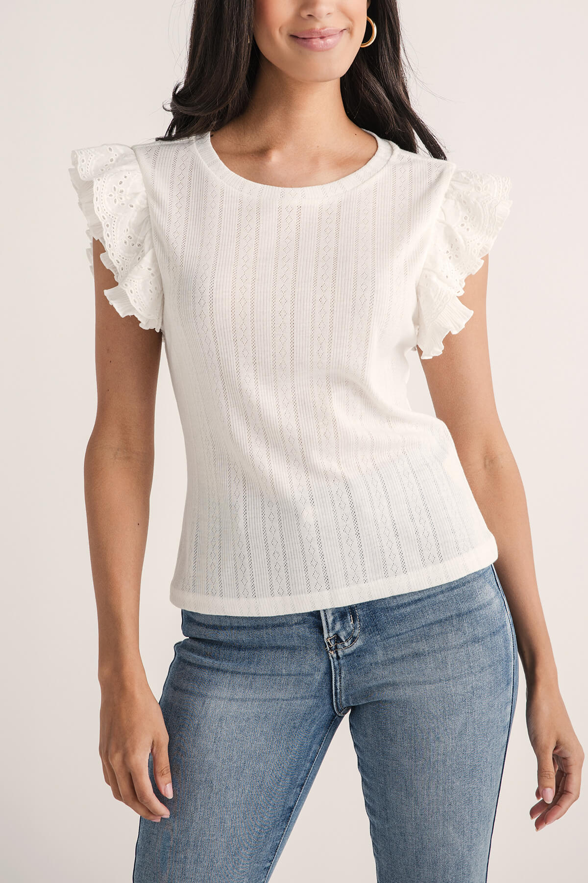 Hem and Thread Pointelle Ruffle Top – Social Threads