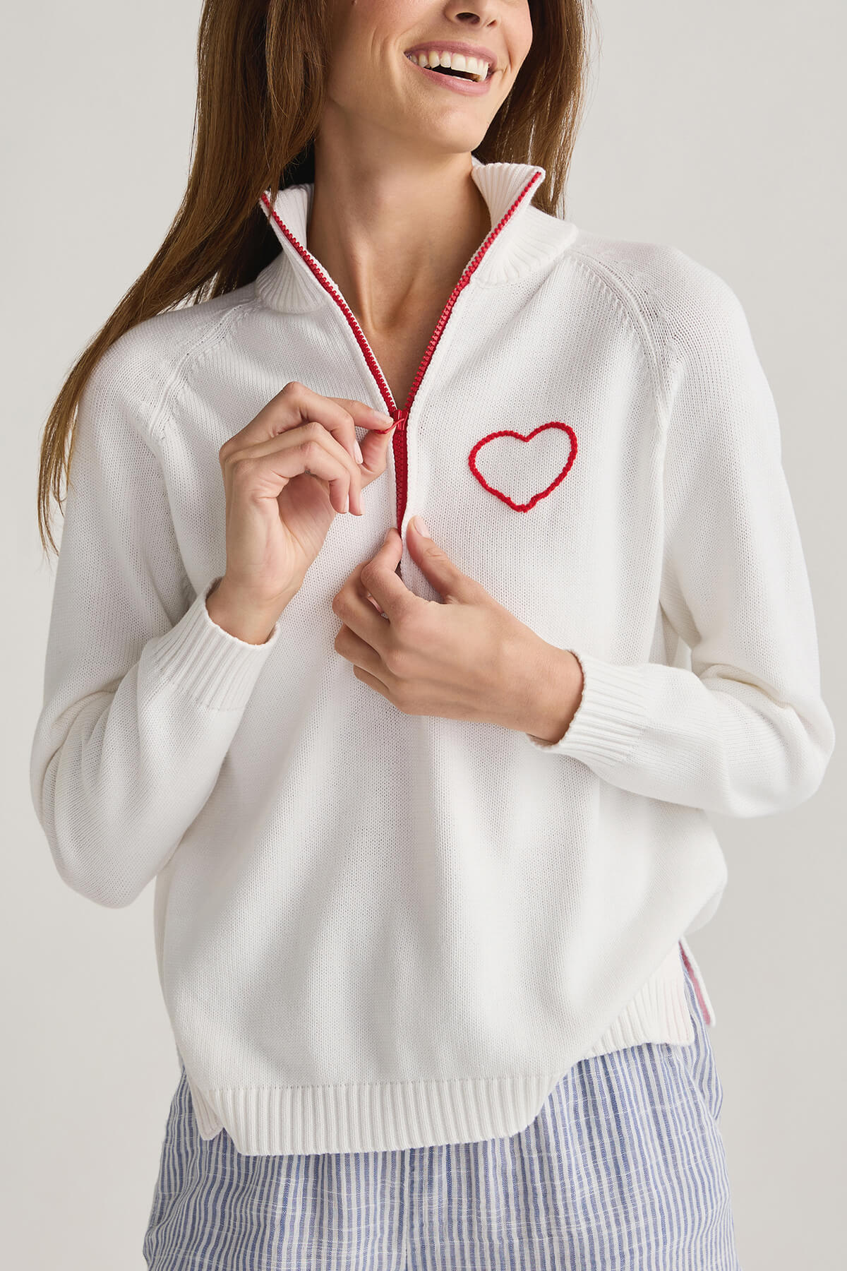 Pink Pineapple 1/2 Zip Flag/Heart Boxy Sweater